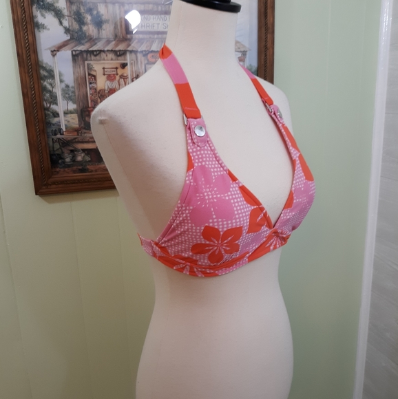 Decree floral snap bikini top sz small *D - Picture 3 of 4